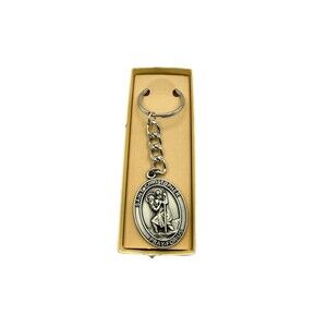 Silver Toned Pewter Bliss Catholic Saint Christopher Religious Medal Key Chain